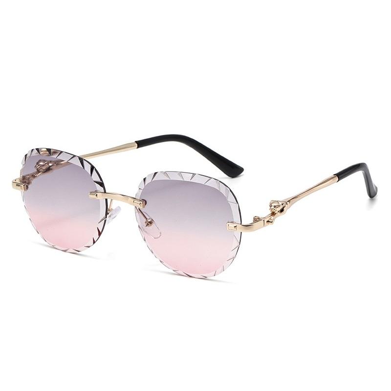 New Luxury Frameless Round Gradient Women Sunglasses  Personality Leopard Head Wave Pattern Design Men Trend Glasses Uv400