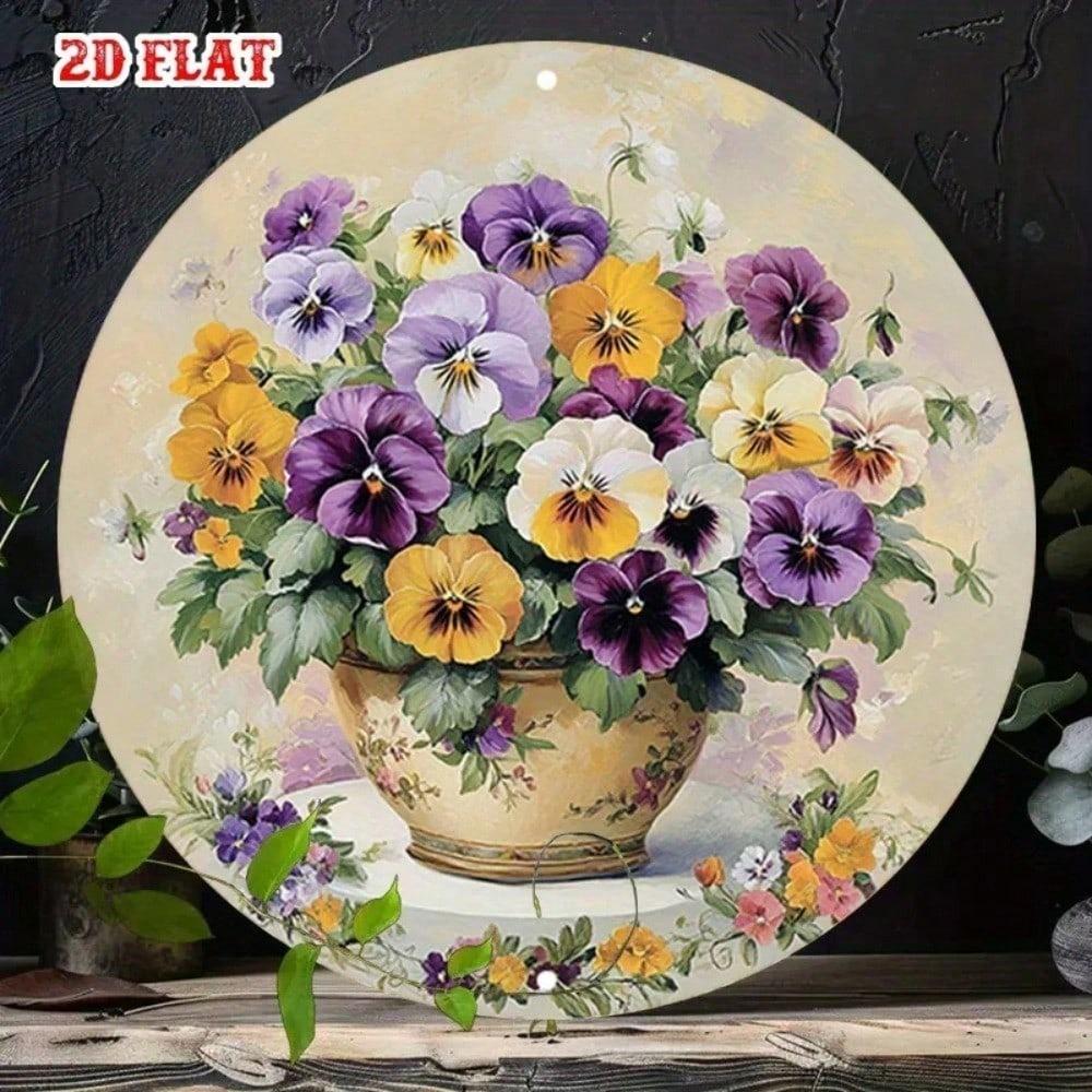 Vintage Round Daisy Metal Wall Art, Rustic Iron Sign for Living Room Cafe Home Decor