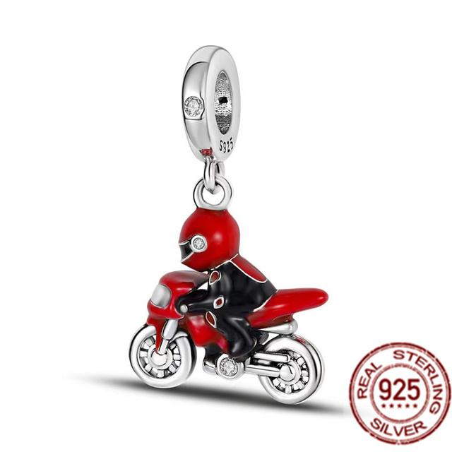 Red Motorcycle Rider & Good Fortune Carp Fish Dangle Charm Beads Fit Original Fasion 925 Sterling Silver Bracelet Women Jewelry