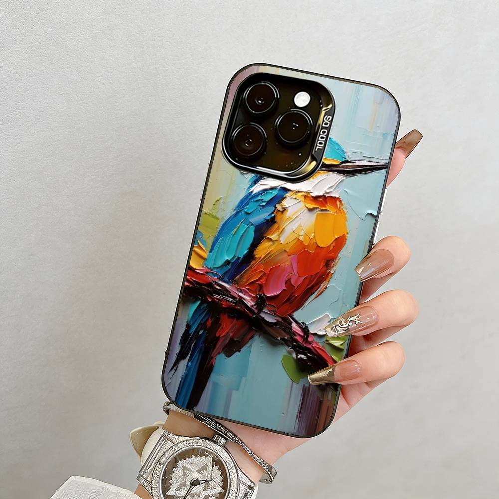 Colorful Bird Hummingbird  Phone Case For iPhone 17,16,15,14,13,12,11 Plus,Pro Max,XS,Colored Silver Plated Inside Cover