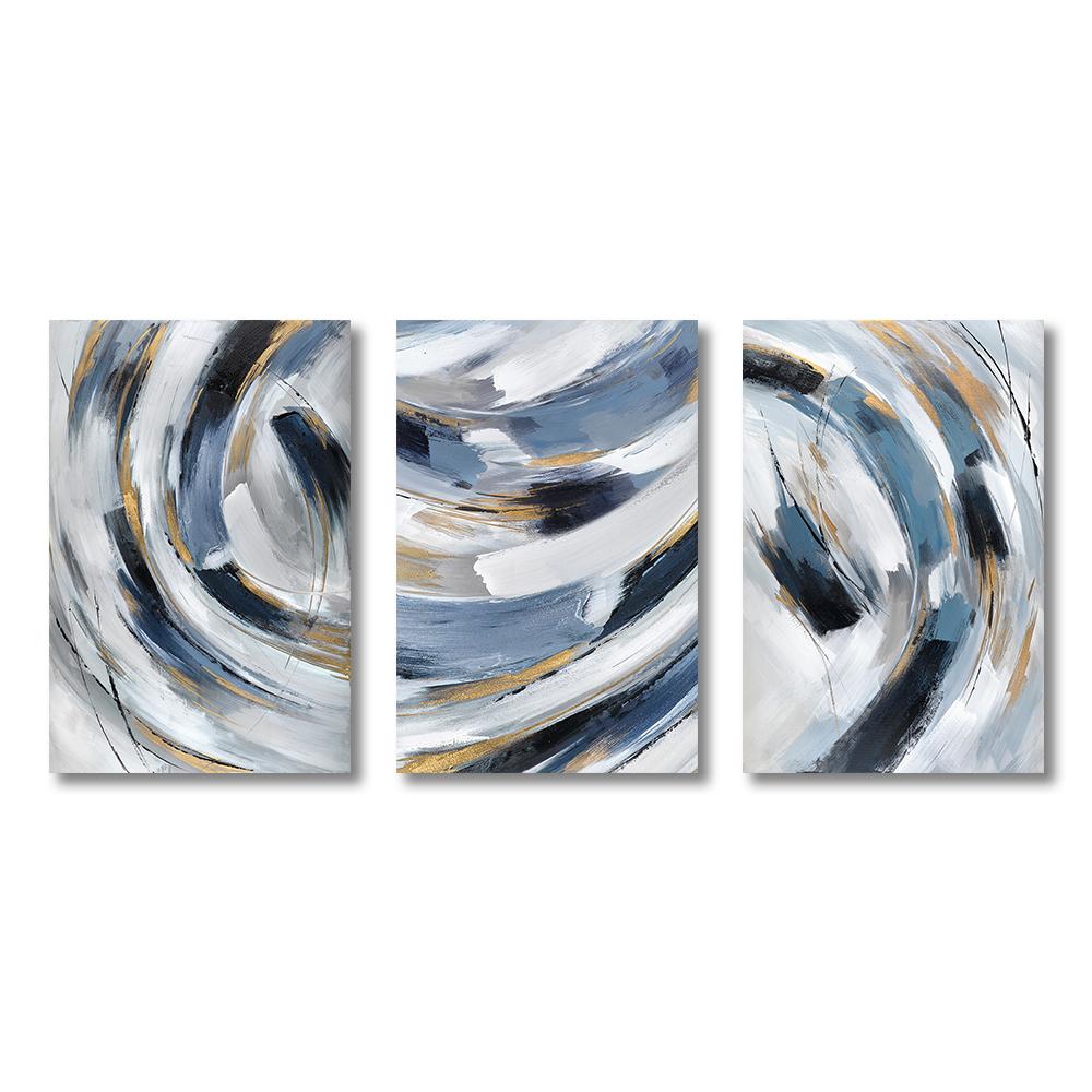 3PCS Frameless Abstract Blue Grey Annual Ring Canvas Painting Nordic Wall Art Print Picture for Living Room Modern Home Decor