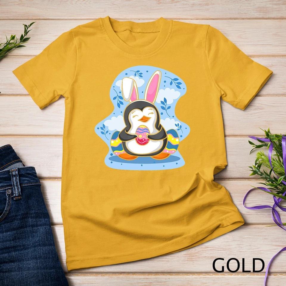Easter Penguin Holding Egg Cute Bunny Ears Penguin Lover T-Shirt Unisex T-shirt 4 3XL
