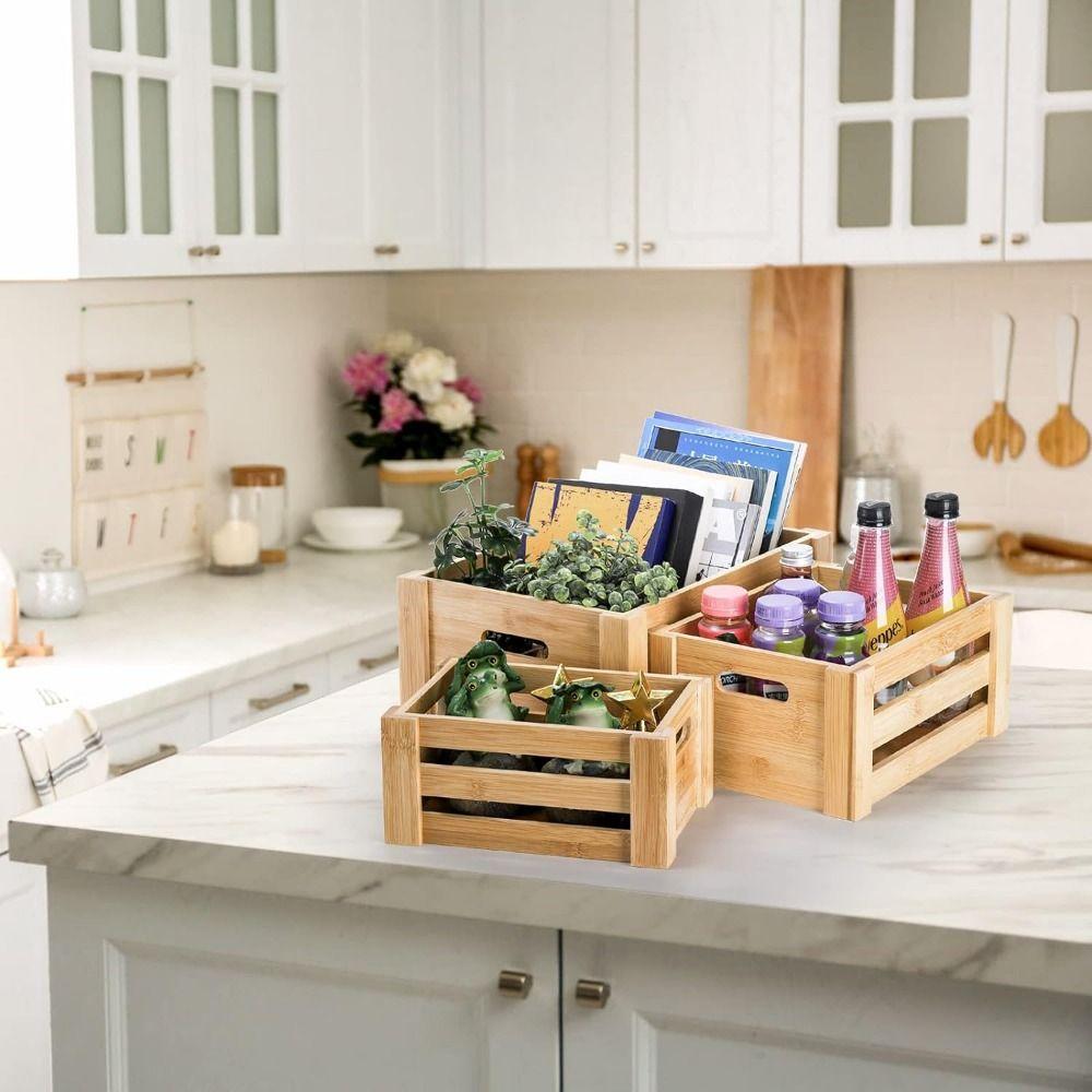 Wooden Wood Nesting Storage Crates Handle Storage Container Vintage Wood Basket Bedroom