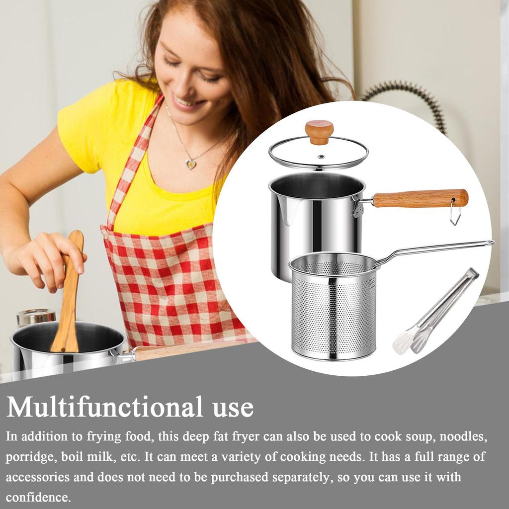 2in1 Deep Fryer Pot Stainless Steel Fry Pot with Basket & Lid Food Grade Deep Fryer Multifunctional Deep Frying Pot 27.7x12.5cm