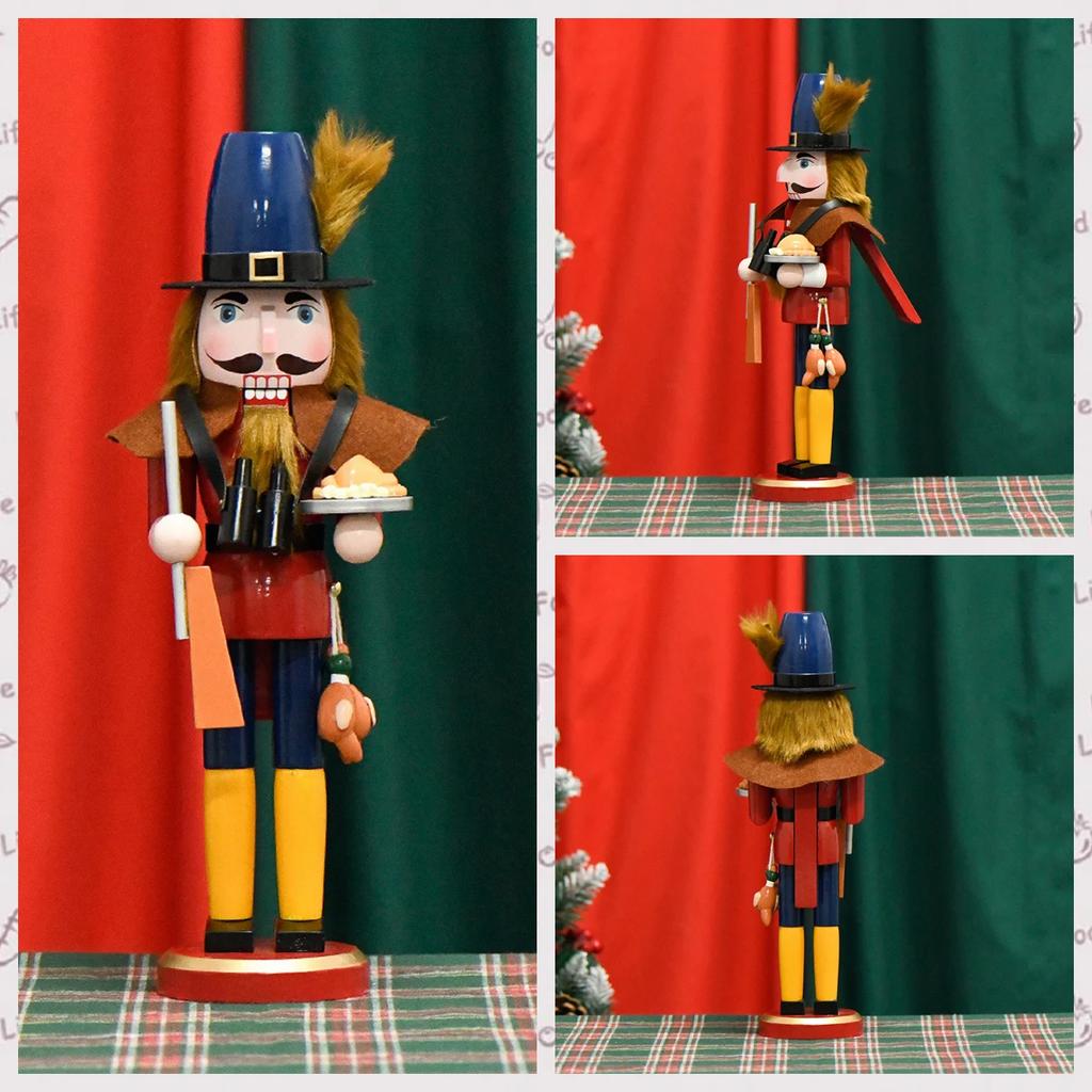 38cm/15 Zoll Festliche Weihnachts-Nussknacker-Ornamente, Holz-Handpuppe Sammlerfigur Ideal für Wohnkultur & Geschenke