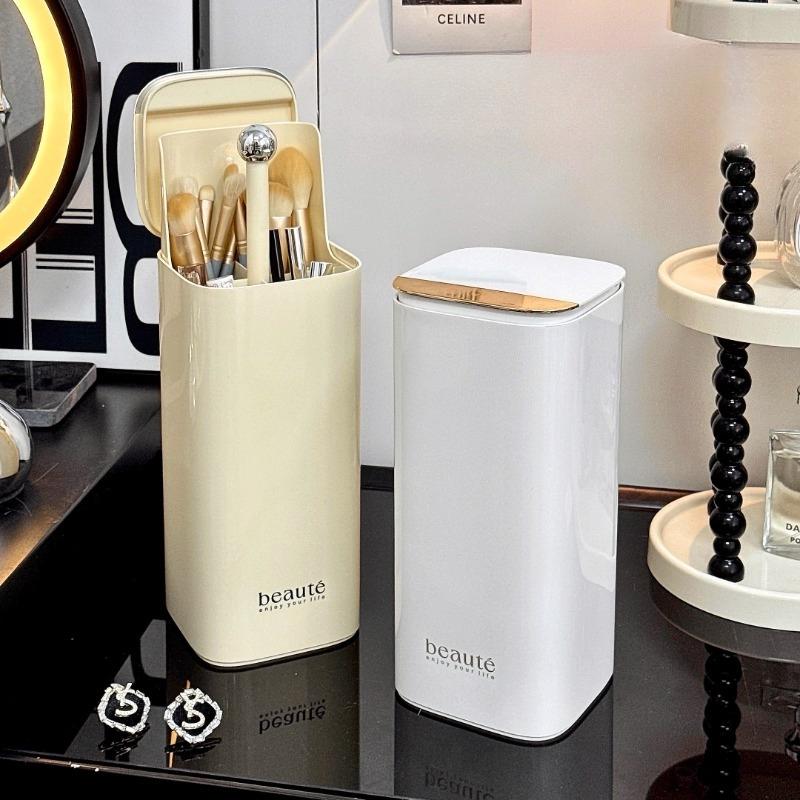 Cute Automatic Lifting Open Cover Makeup Brushes Holder Dustproof Makeup Brush Holder Rack Lipstick Eyebrow Pen Holder Organizer
