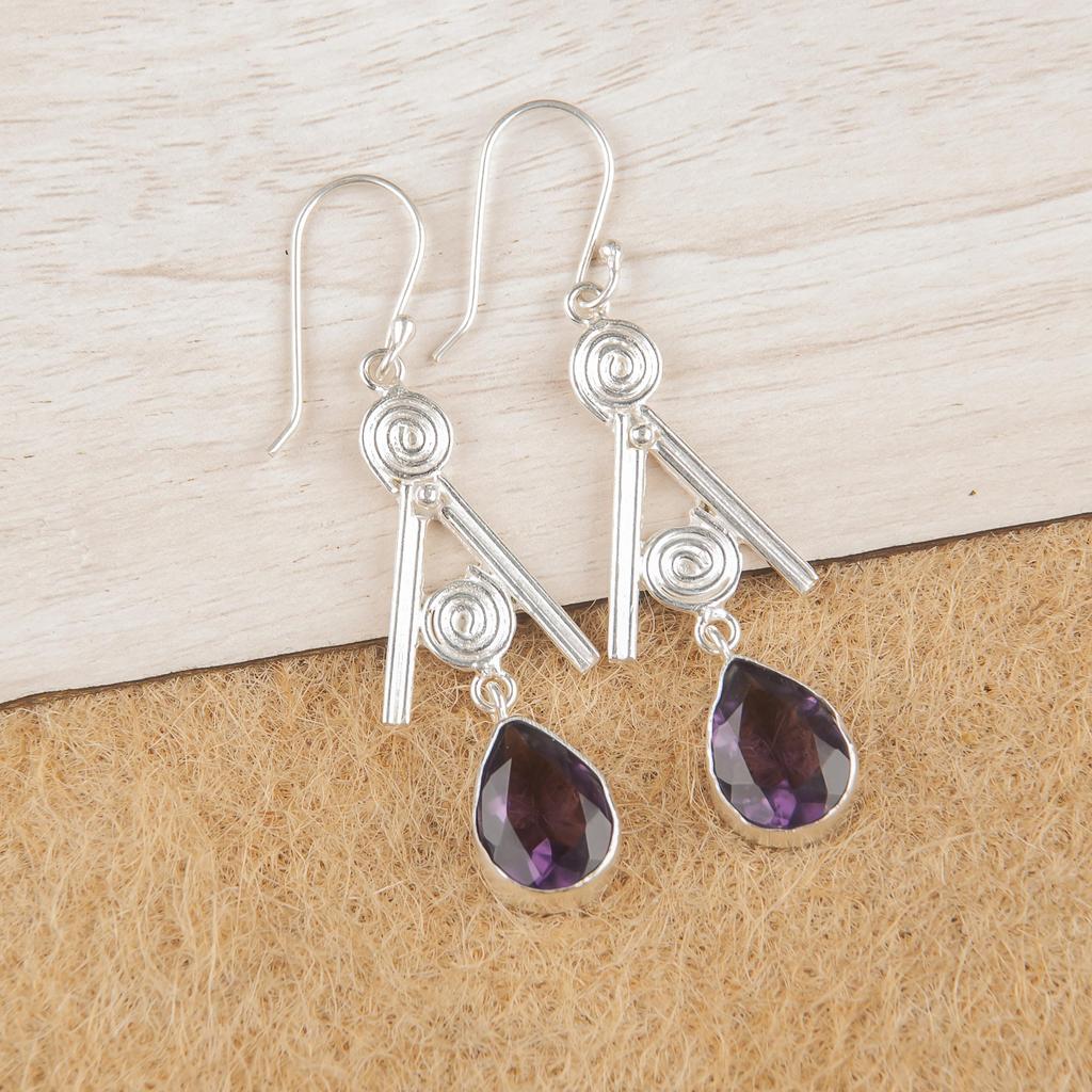 Ametist Örhängen Ädelstenssmycken, 925 Massivt Sterling Silver Örhängen, Gåva Till Kvinnor Handgjort Hänge