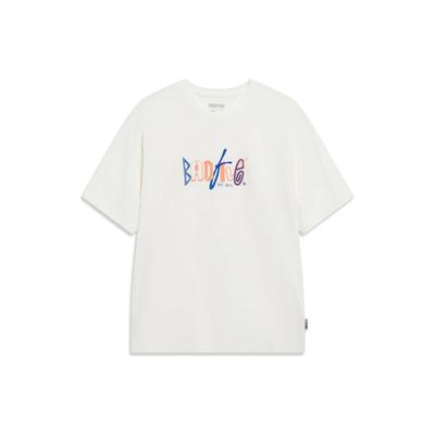 BadFive Series Letter Print Crew Neck Short Sleeve T-Shirt Men Tops Milk-White AHST283-5