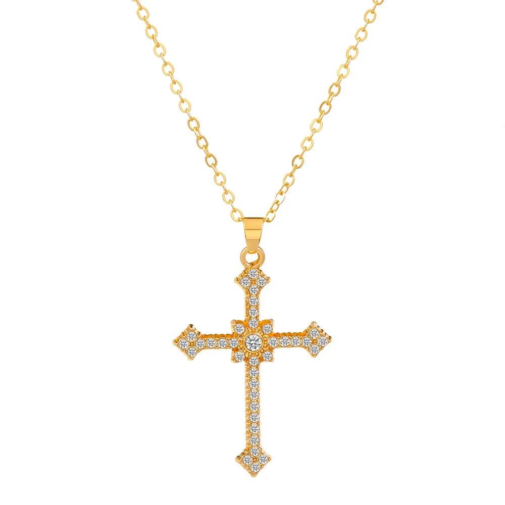 1pc Elegant Rhinestone Inlaid Cross Pendant Necklace  Simple Style, Daily and Party Decoration, Creative Gift
