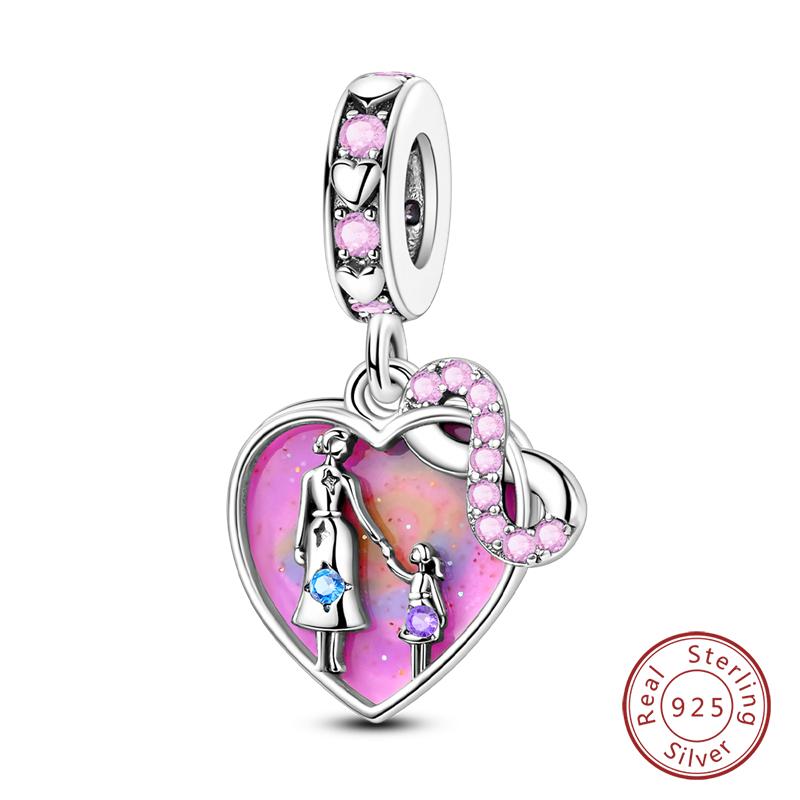 Mother'S Day Copper Pink Heart Shape Embrace Mom Charms Pendants Fit Qikaola Original Bracelet Diy Jewelry Gift