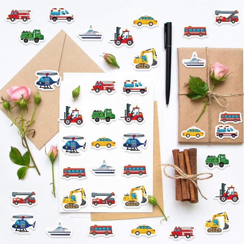 500 Pieces Per Roll Cartoon Truck Vehicle Children's Toy Rolls of Stickers Waterproof Decorative Luggage Box Stickers