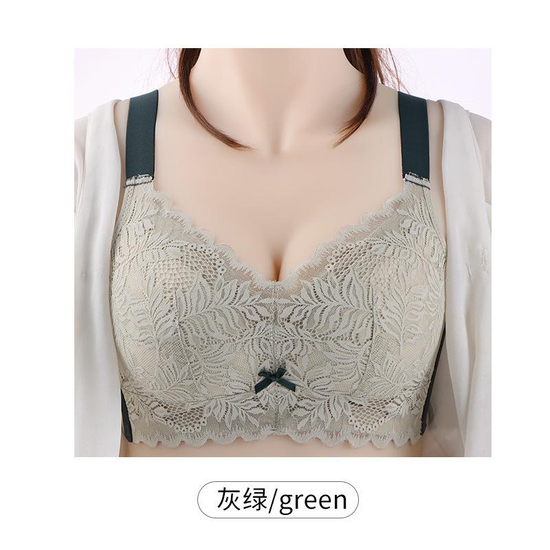 

Thin big breasts, small upper support, sexy gathering, anti-sagging, ultra-thin shrinkage bra, large size. 50/115E зелений