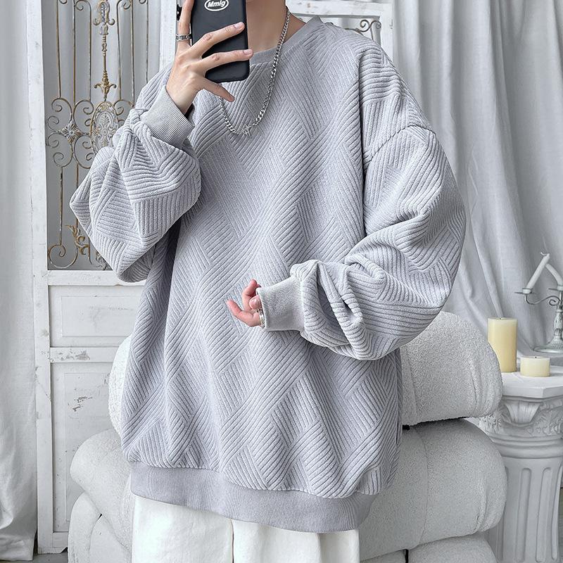 Svetr Pánský Jarní a Podzimní Nový Ležérní Žakárový S Dlouhým Rukávem Kulatý Výstřih Bunda Pánské Sportovní Topy Pánská Spodní Trička