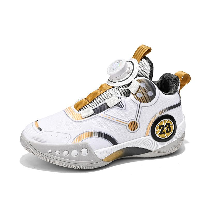 Youth 2025 New Mesh Children's Basketball Shoes Boys Rotating Button Sneakers Middle and Older Children's Students Battle Boots