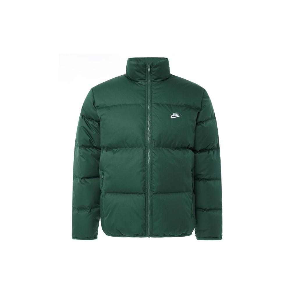 Nike Club Therma-FIT Warm Loose Solid Color Small Logo Stand Collar Zipper Long Sleeve Puffer Jacket Men Outerwear Cold-Fir-Green White FZ5029-323