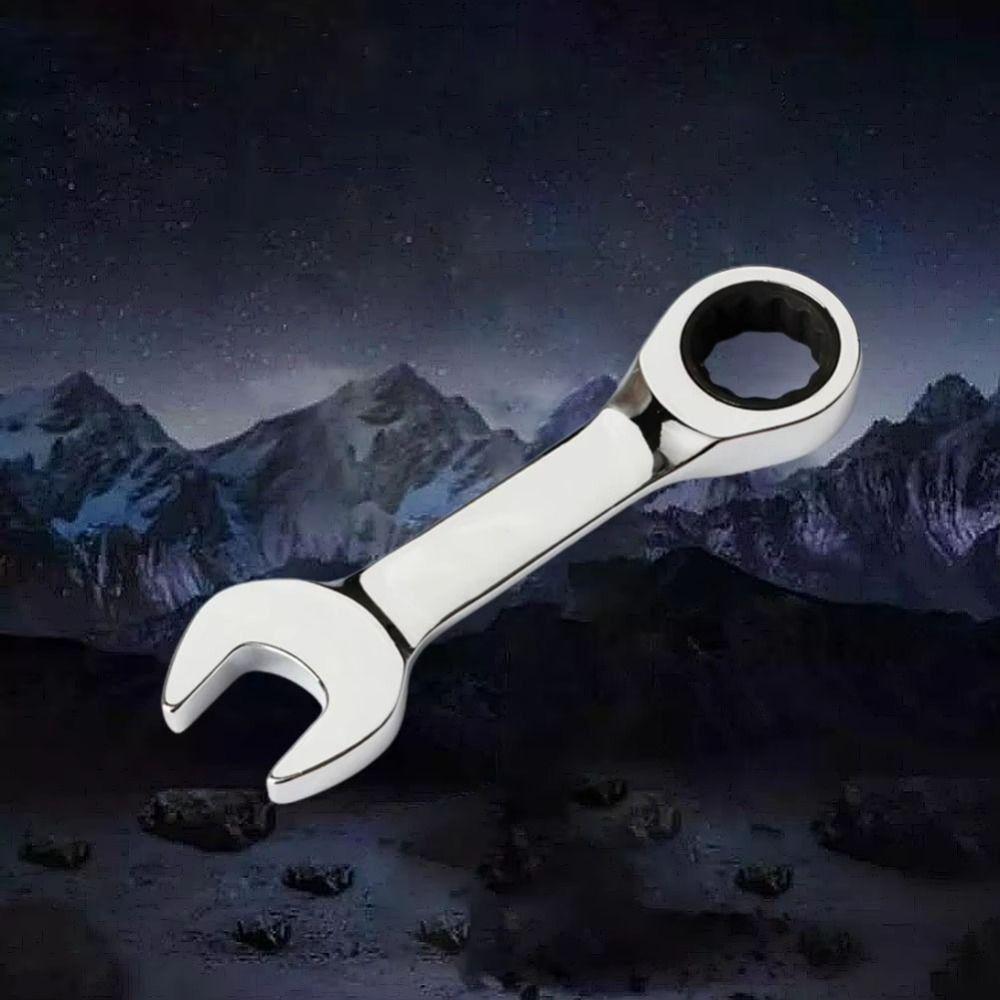 CR-V Steel Stubby Ratcheting Combination Wrench 8mm-17mm Ratcheting Spanner  Mechanical Repair