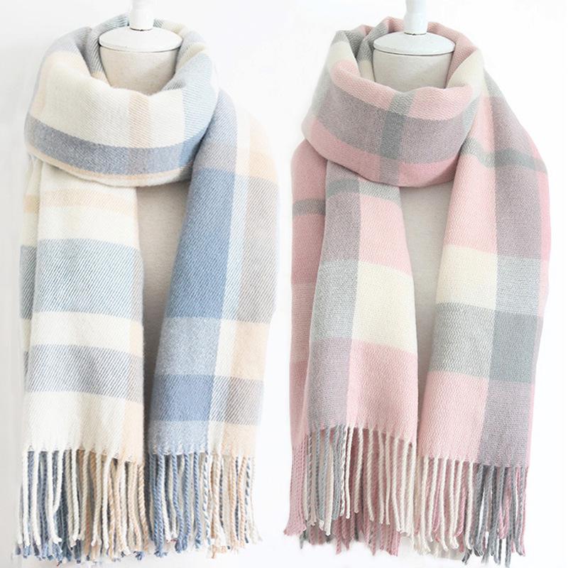 Women's Winter Scarf: Japanese & Korean Style, Plaid, Warm & Thick, Couple & Student Trend, High-End Shawl