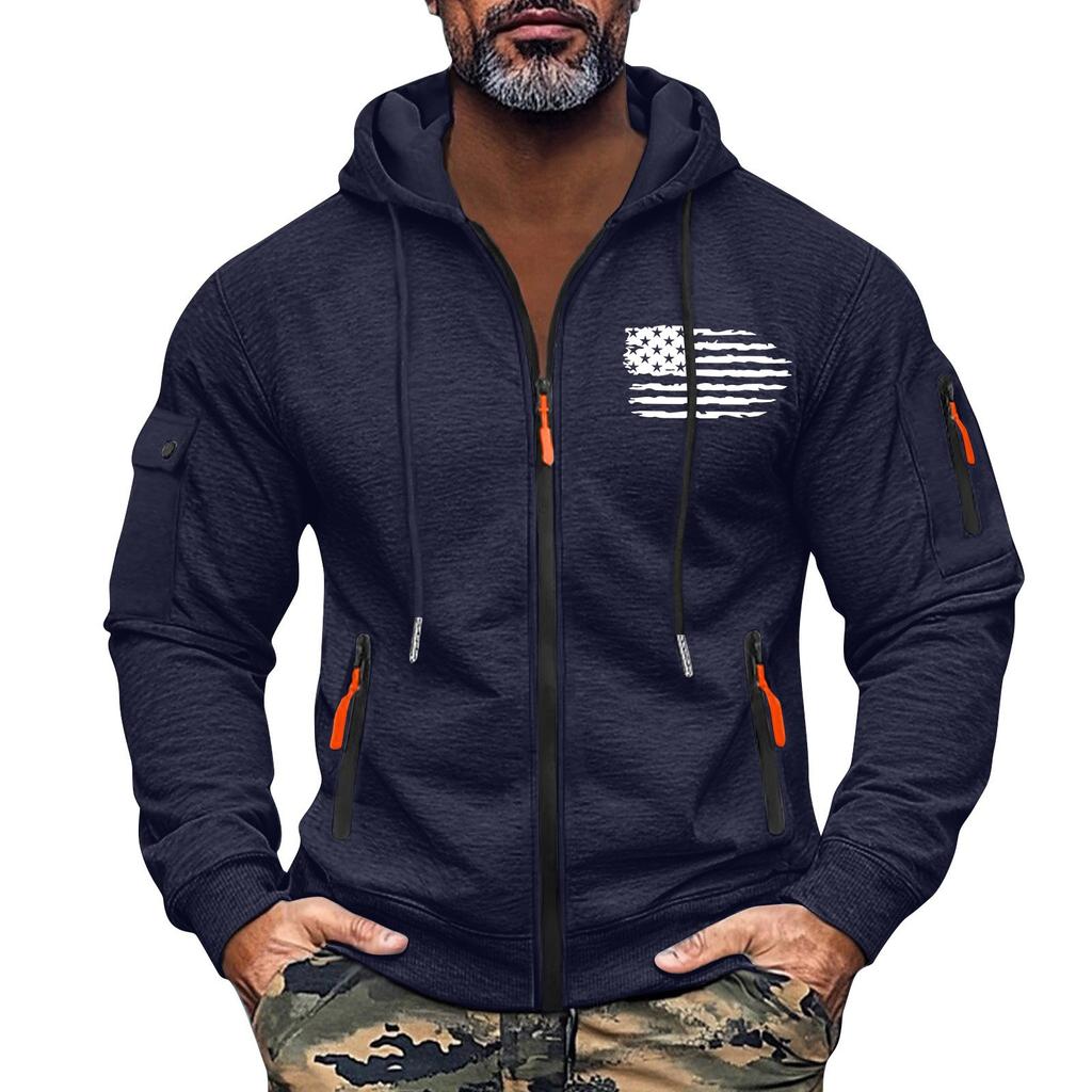 Men's Sweatshirt Hoodie Zipper Arm Pocket Cardigan Men's Sports Large Size Casual Hoodie