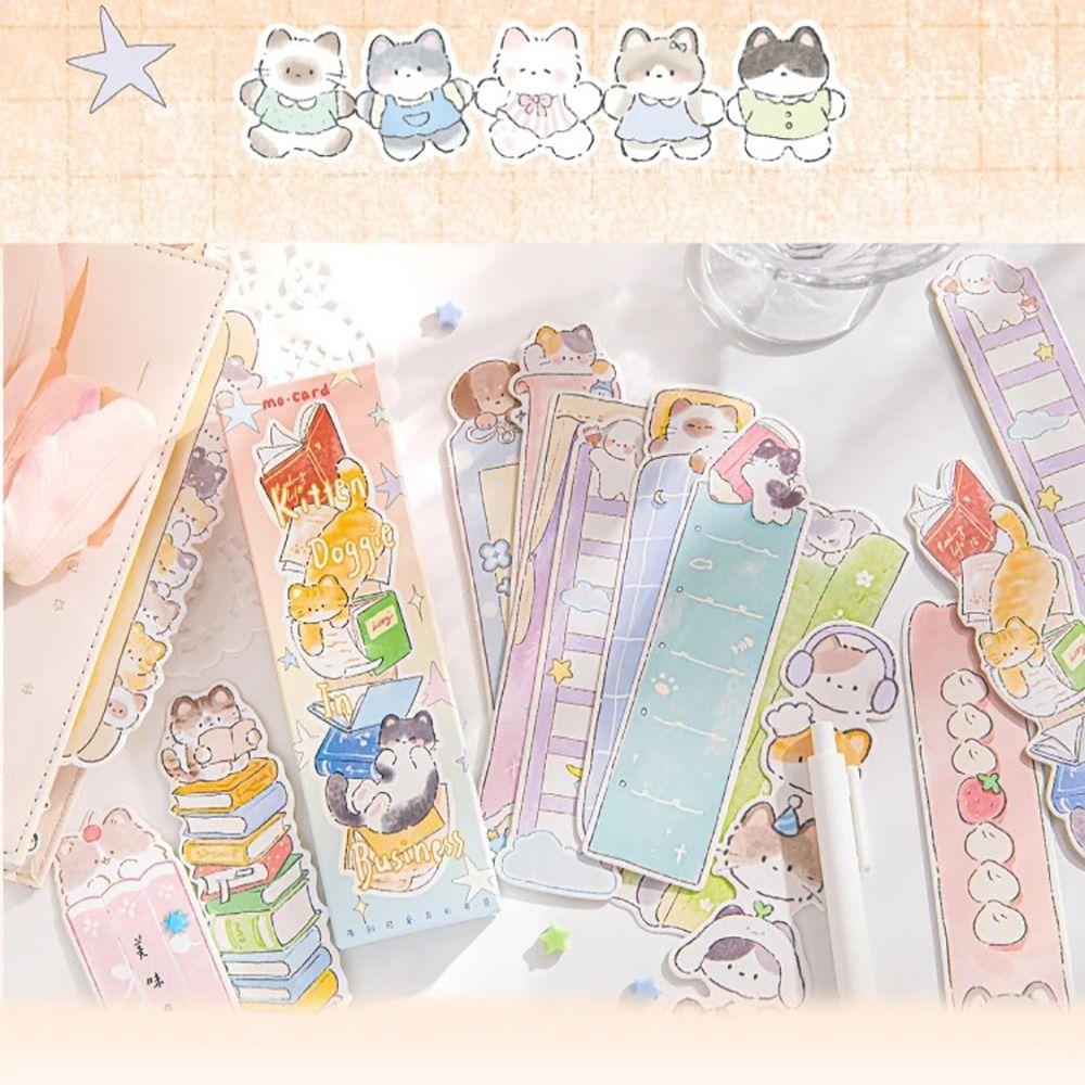 30pcs/Set Cute Paper Small Animal Bookmark Kawaii Kitty Puppy Shape Pagination Mark Reading Book Clip Student Gift