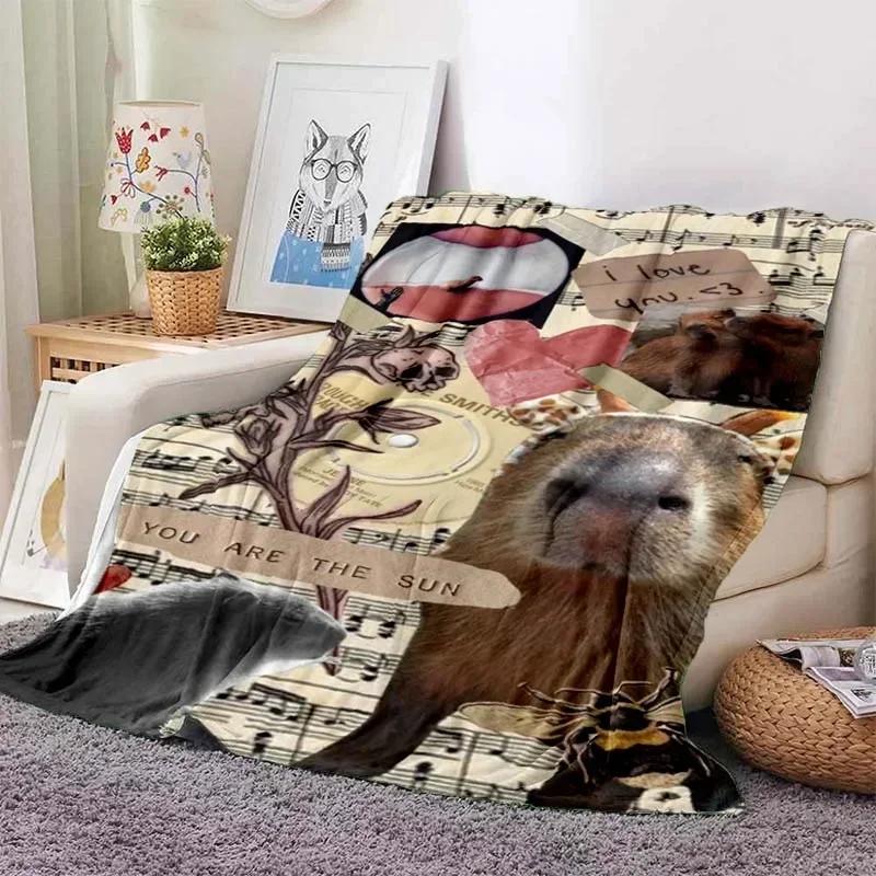 Kawaii The Capybara Club Home Cartoon Printed Blanket Picnic Blanket Warm Flannel Soft and Comfortable Home Travel Birthday Gift