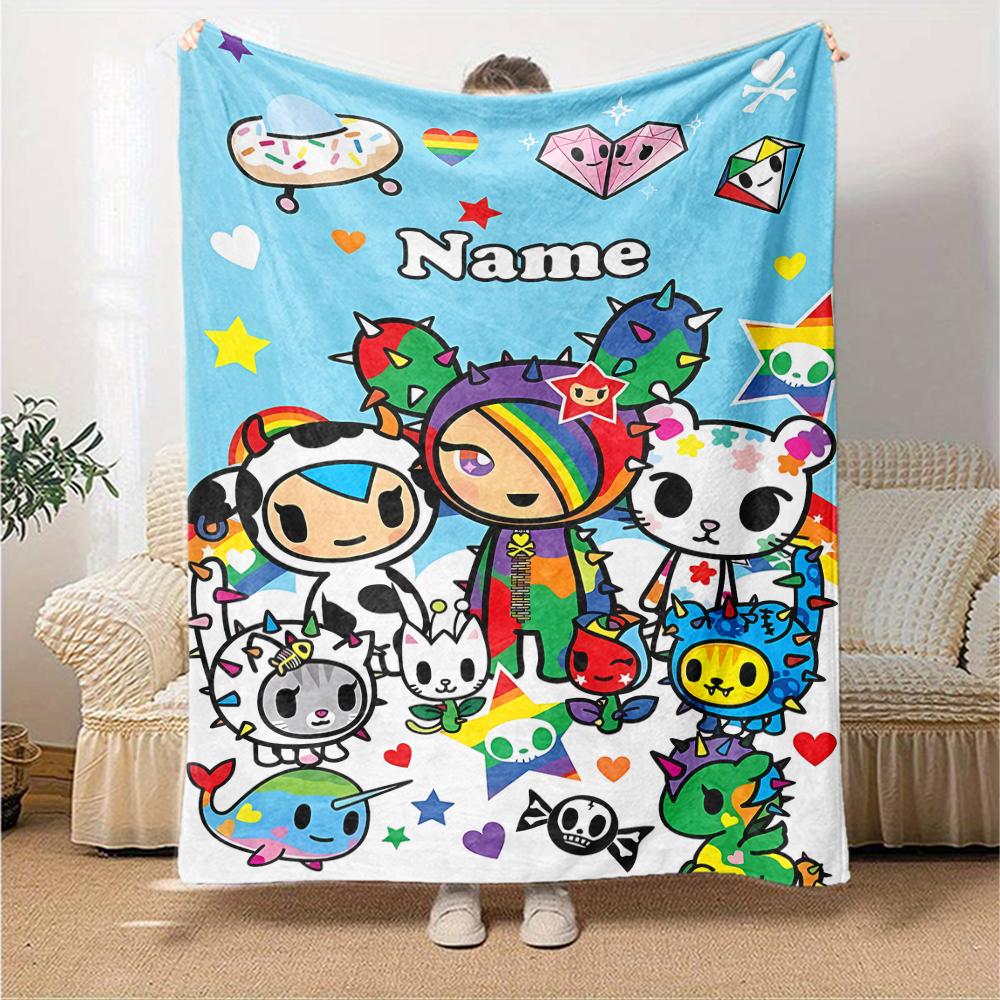 Custom Name Tokidoki Theme Printed Blanket - Perfect for Couch, Bed, Travel & Outdoor Use | Machine Washable, Cozy & Durable.