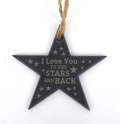 Caro Souvenir FATTO CON AMORE Ti Amo Fino Alle Stelle E Oltre Stella Ardesia Incisa Da Appendere Ornamento per Albero di Natale con Cordoncino Messaggio Personalizzato