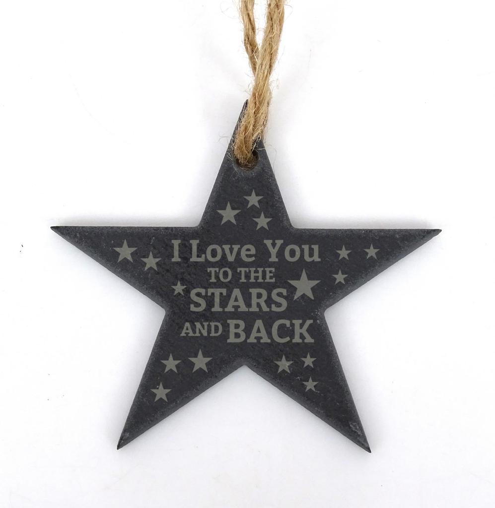 Darling Souvenir MADE WITH LOVE I Love To The Stars And Back Engraved Star Slate Hanging Christmas Tree Ornament with String Personalized Message