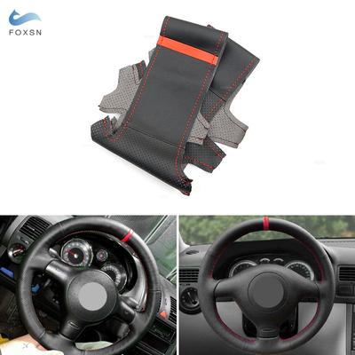 For VW Golf 4 MK4 1998 - 2004 For Passat B5 1996 - 2005 Old Style Car Steering Wheel Leather Cover Decor Black with Red