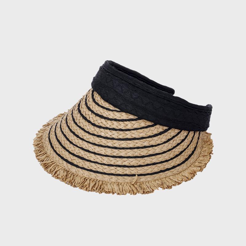 Foldable Sunscreen Hat Summer Seaside Travel Straw Hat Striped Large Brim Sunshade Hat