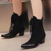 B/Women's High Heel Short Boots Fashion Print Thick Heel Denim Boots Autumn and Winter New Large Women's Boots
