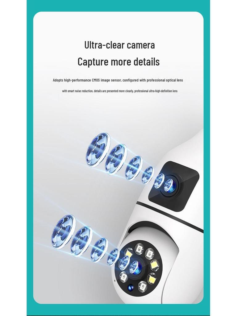 WiFi Dual-Lens HD 2MP Day/Night Full Color 360° Panoramic Home Surveillance Camera.