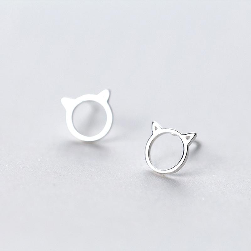 Cat Stud Earrings Female Small Fresh and Sweet Cat Ears Cute Little Animal Hollow Earrings Korean Version Niche Design Jewelry