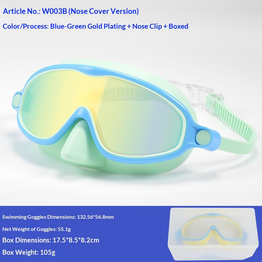 Kids Swim Goggles with Nose Cover Wide View Diving Glasses Snorkel Mask Comfort Fabric Strap Swimming Goggles for Boys & Girls