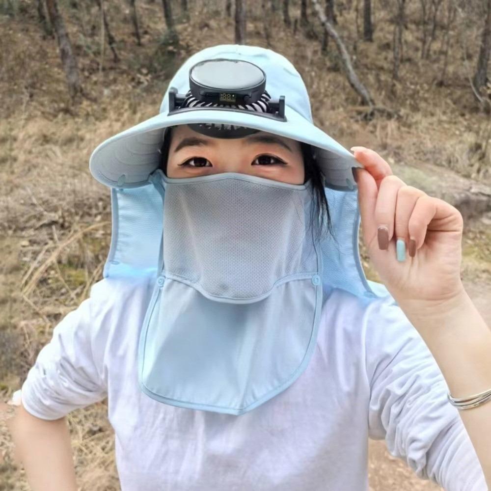 

Solar Charging Solar Fan Hat Breathable Fishing Bucket Hat Portable Wide Brim Sun Cap Sport синий