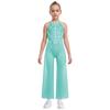 Girls Rhinestone Dance Bodysuit - Shimmery Sleeveless Jumpsuit with Keyhole Back & Side Splits, Built-in Briefs for Performances