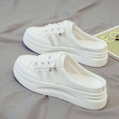 Kleine weiße Schuhe Tasche Kopf Halbschuhe Damen neu Sommer lässig Damen dicksohlig Oberbekleidung Mesh Slipper