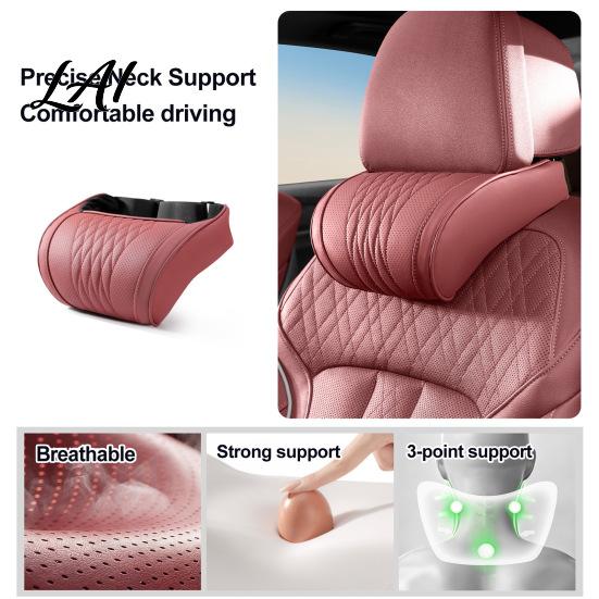 Washable PU Leather Neck Protector Memory Foam Car Pillow/Backrest Breathable Cover with Adjustable Auto Pad Elastic Strap Relieve Fatigue