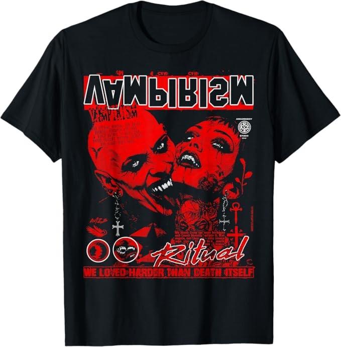 Y2K Horror Gothic Emo Vampire Couple Alt Goth Punk Grunge T-Shirt Size S-4XL S