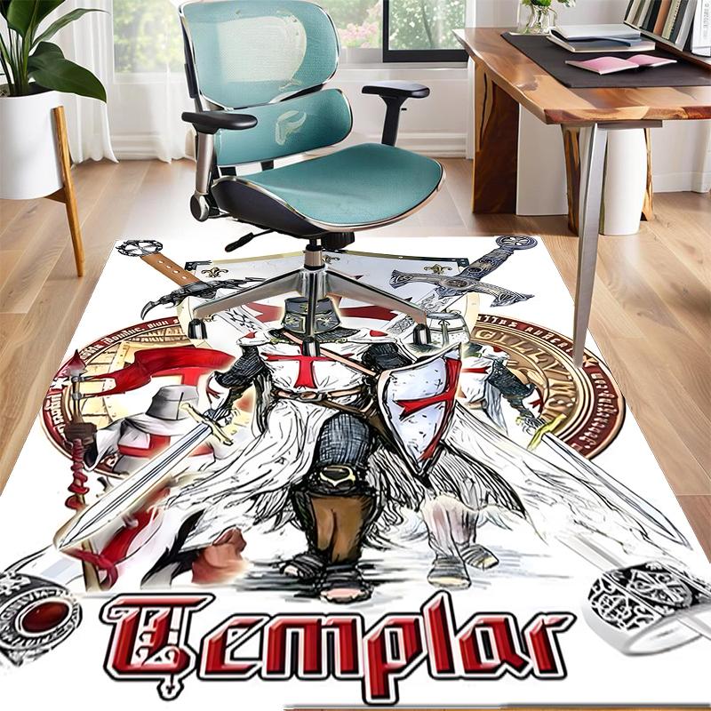 Cross Templars Knight Polyester Carpet, Soft Indoor Mat for Office Chair, Living Room, Computer Desk - Decorative Home Office Rug Design