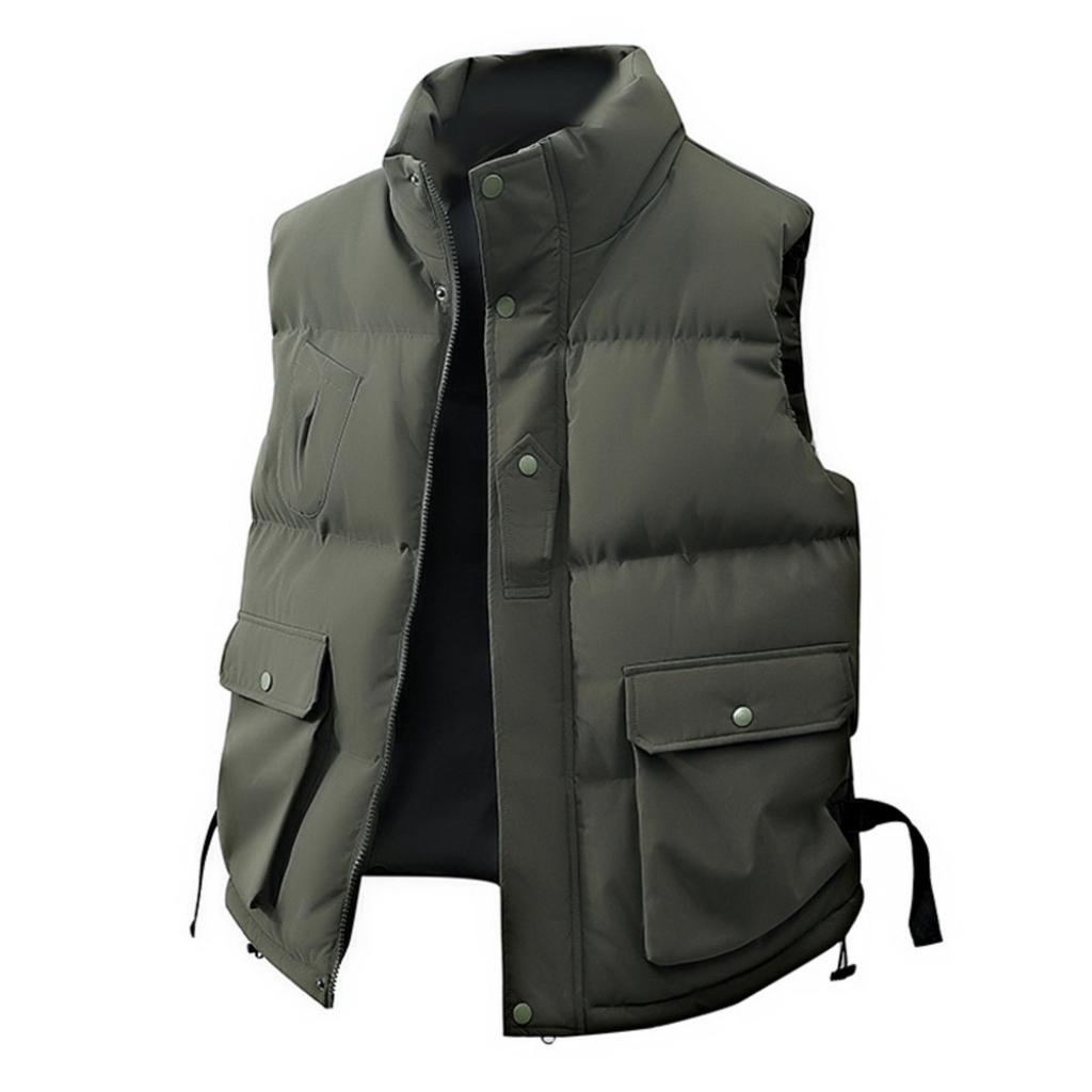 Men's -color Casual Stand-up Collar Vest, Men's Loose Workwear Sleeveless Jacket Vest