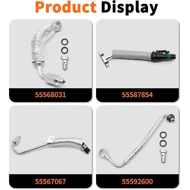 4PCS Turbocharger Oil Return Drain Line And Turbo Oil Feed Pipe Kit Compatible With Encore Sonic Cruze Trax 1.4L L4 55567067 55568031 55592600