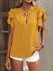 2026 European and American Women's Summer V-neck Casual Ruffle Short Sleeve Solid Color Shirt Top