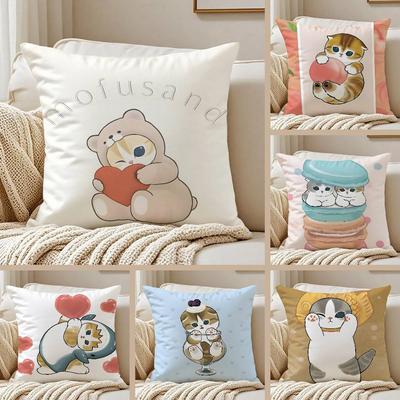 Cute Cat Mofusand Juno Pillow Case Anti-dustmite Pillowcase Invisible Zipper Silky Short Plush Sofa Cushion Cover