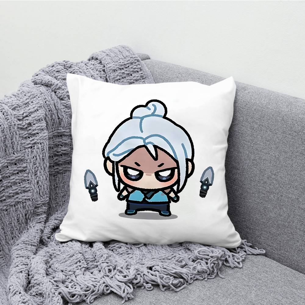 V-ValorantES Chibi Pillowcases Bedroom Living Room Sofa Home Decor Polyester Cushion Cover with Zipper