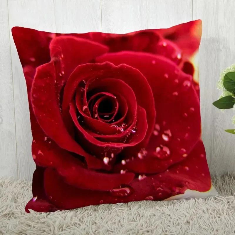 Red Rose Pattern throw pillow cover with short plush print living room sofa decoration cushion cover pillow covers decorative