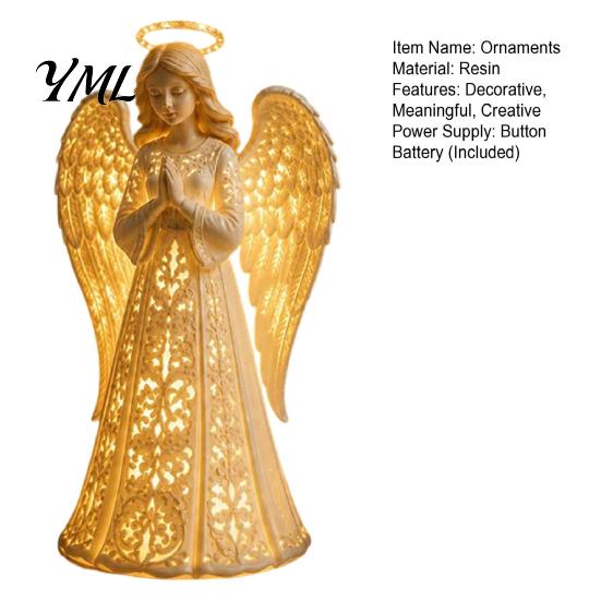 Collectible Resin Angel Figurine Guardian with Warm LED Light for Christmas Decor, Praying Peaceful Keepsake Memorial Lamp Statue Tabletop Night Home