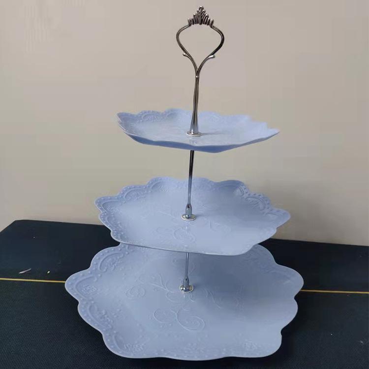 Trzypoziomowy europejski stojak na ciasto do popołudniowej herbaty - Kreatywna wielowarstwowa plastikowa taca na desery i talerz na owoce