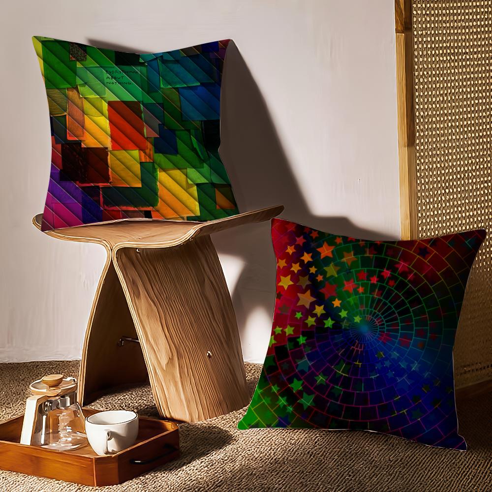 Color Blocking Art Cushion Cover Anti-dustmite Pillowcase Invisible Zipper Silky Short Plush Sofa Cushion Cover