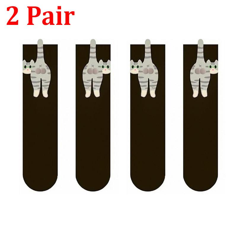 1/2 Pair Socks Funny Abstract 3D Cat Butt Mid-Tube Socks Cartoon Quirky Cotton Socks Cat Egg Floor Sock for Cute Girls Sock Gift