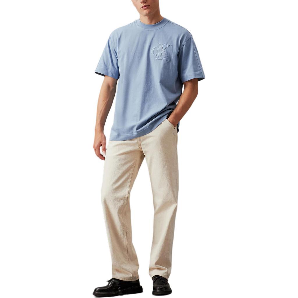 Calvin Klein Jeans Textured Logo Solid Color Crew Neck Short Sleeve T-Shirt Men Tops Light-Blue J30J325657-CFF